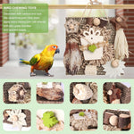 Parakeet parrot toy with chewable apple wood blocks and corn cob strands