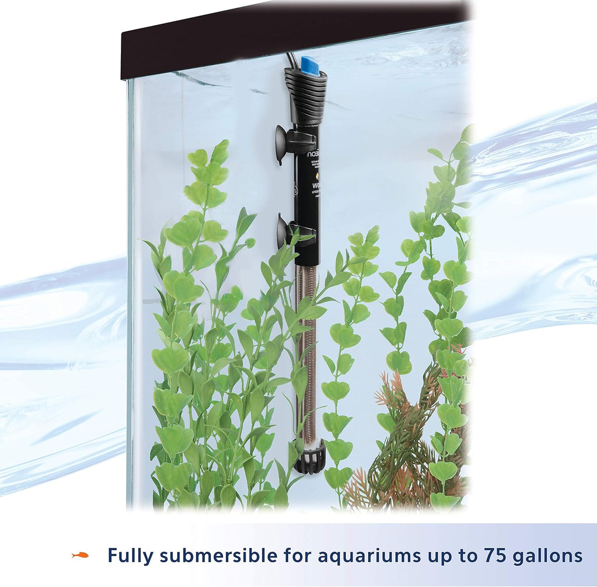 Aqueon adjustable fish tank heater safety shut off label