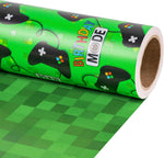 RUSPEPA Reversible Gaming Wrapping Paper Roll front view showing green controller pattern.