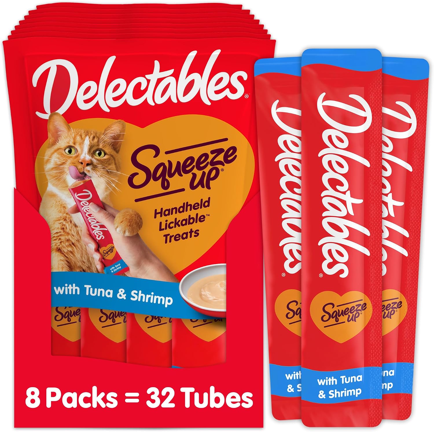 Delectables Squeeze Up Tuna and Shrimp cat treats front view