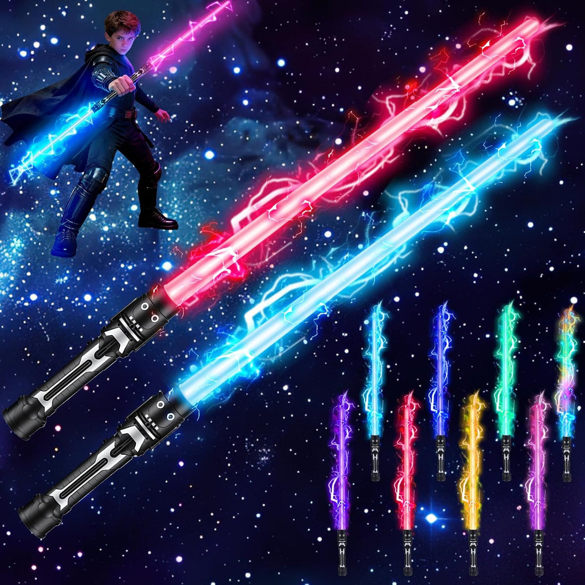 Pleaselift 2-in-1 retractable dual lightsaber set front view