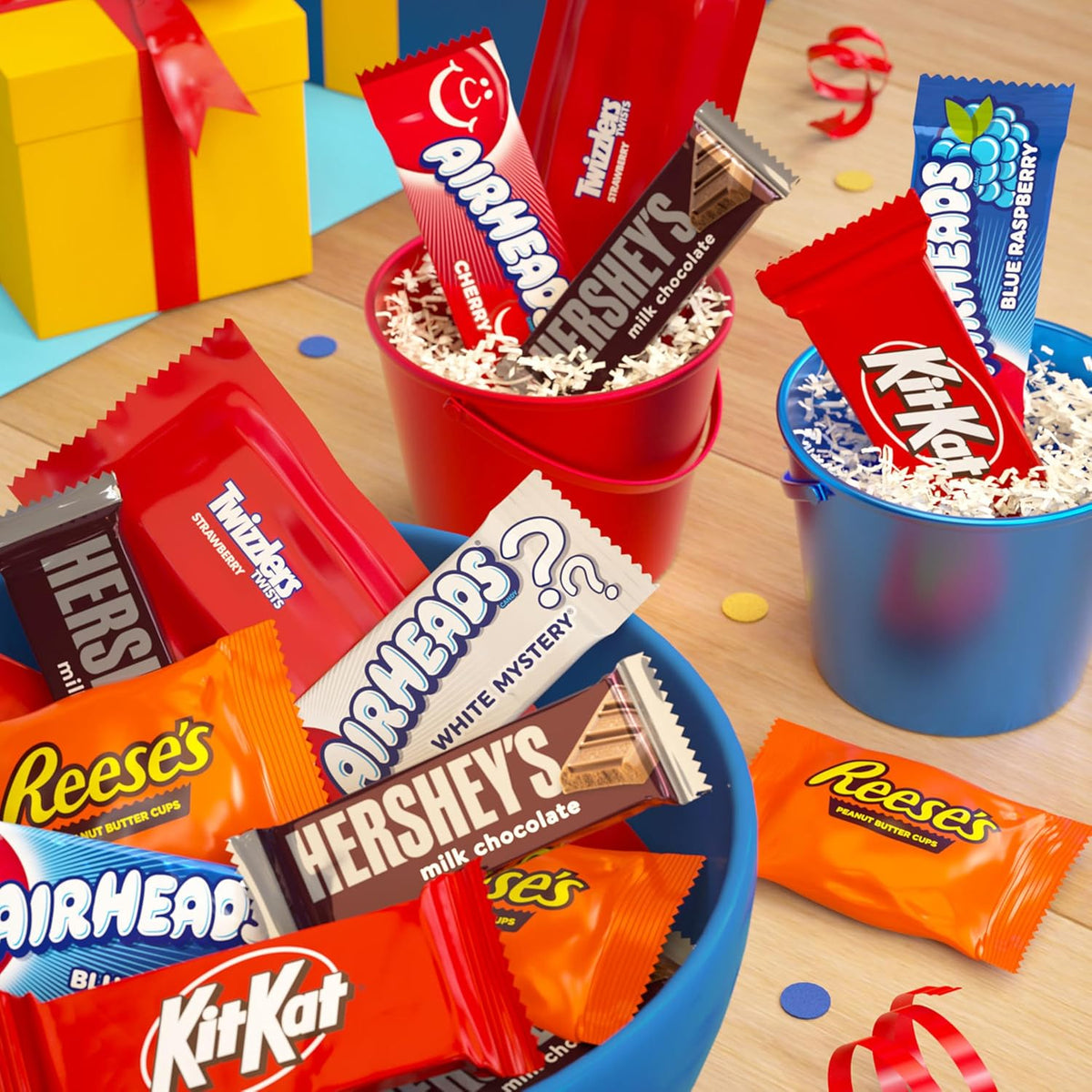 Close up shot of the individual ingredient lists for Twizzlers and Airheads included in the Hershey mix
