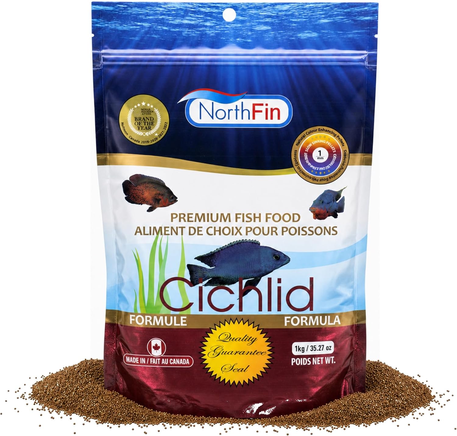 Northfin cichlid fish food front view packaging