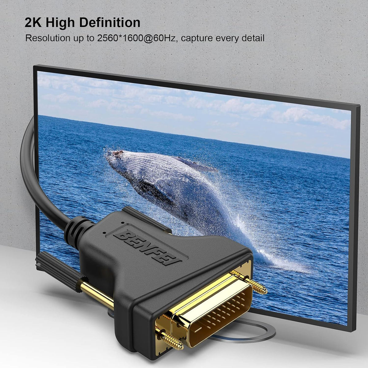 Benfei DVI-D dual link cable gold-plated pins close up