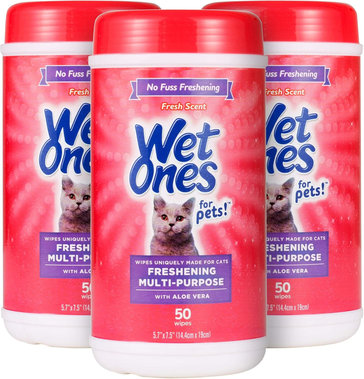 Wet Ones for Pets freshening cat wipes front view canister three pack