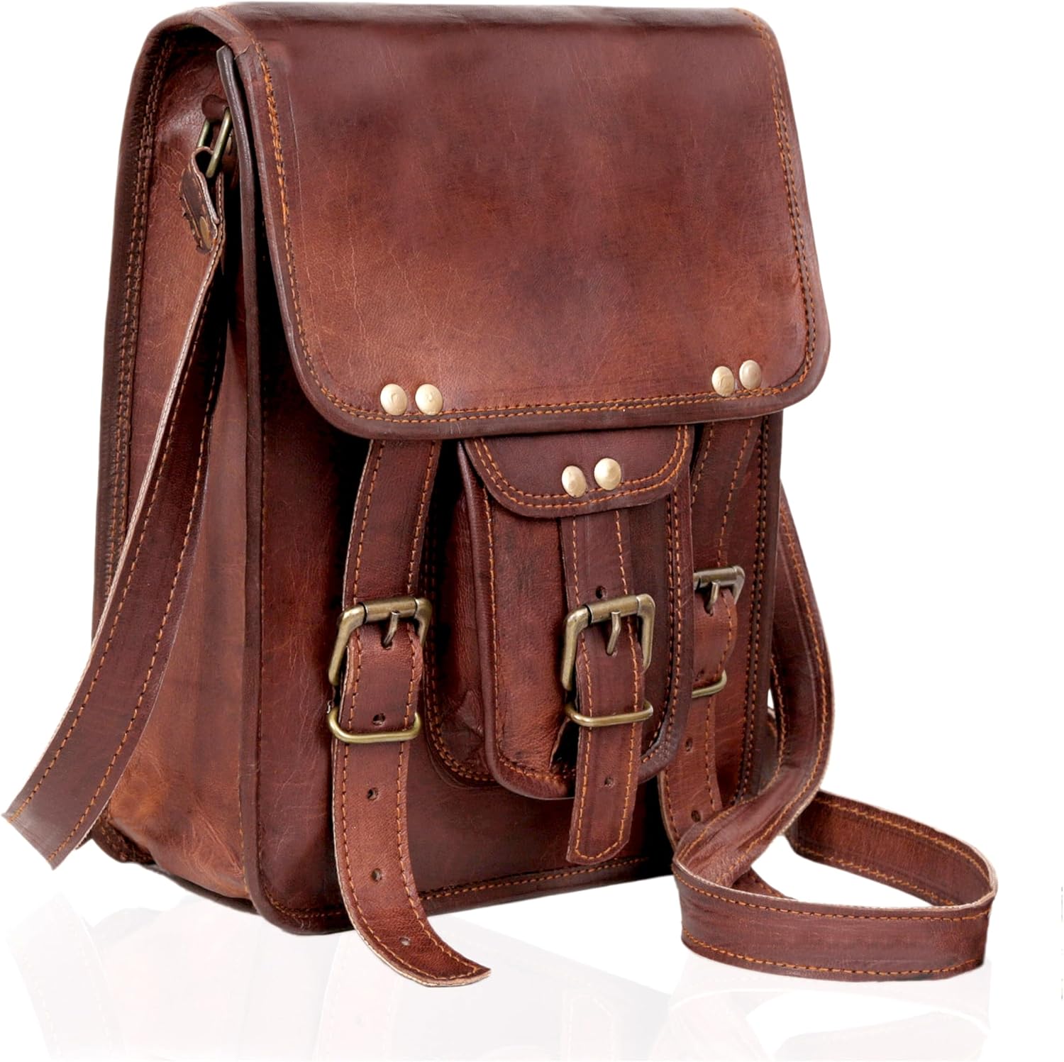 Cuero vintage leather ipad tablet satchel bag front view