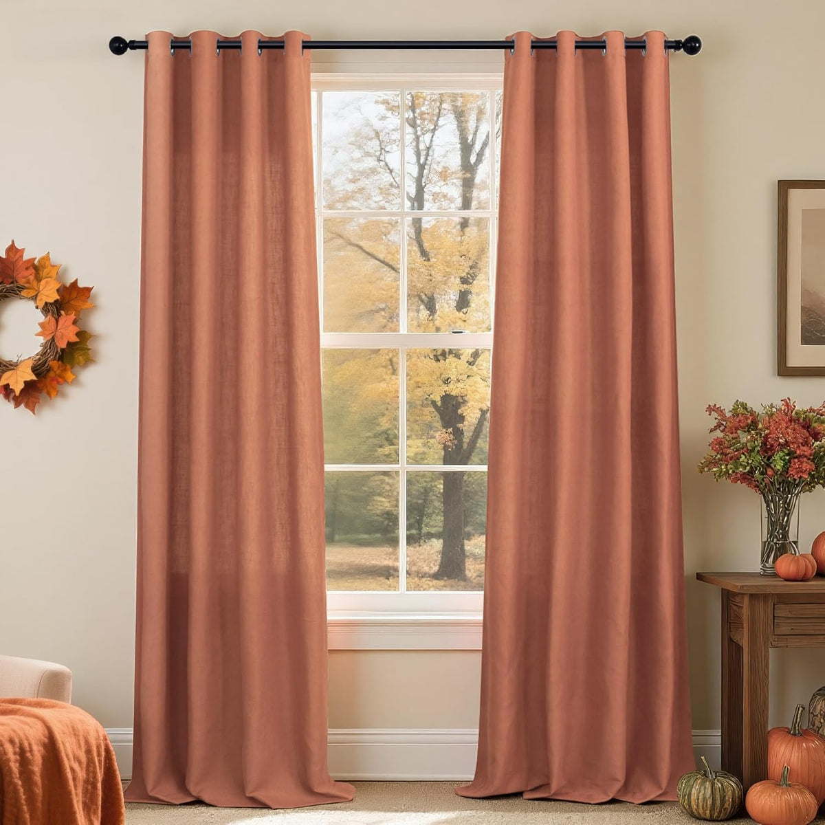 Ptialk Burnt Orange Sheer Curtains 72 Inch Length for Kids Bedroom Pair Set Grommet Window Panel Linen Semi Sheer Fall Rust Colored Terracotta Curtain for Dining Room Living Sitting Boho Decor 72 Long - Image 11