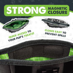 Mighty Paw pet training snack bag showing open magnetic clasp closure