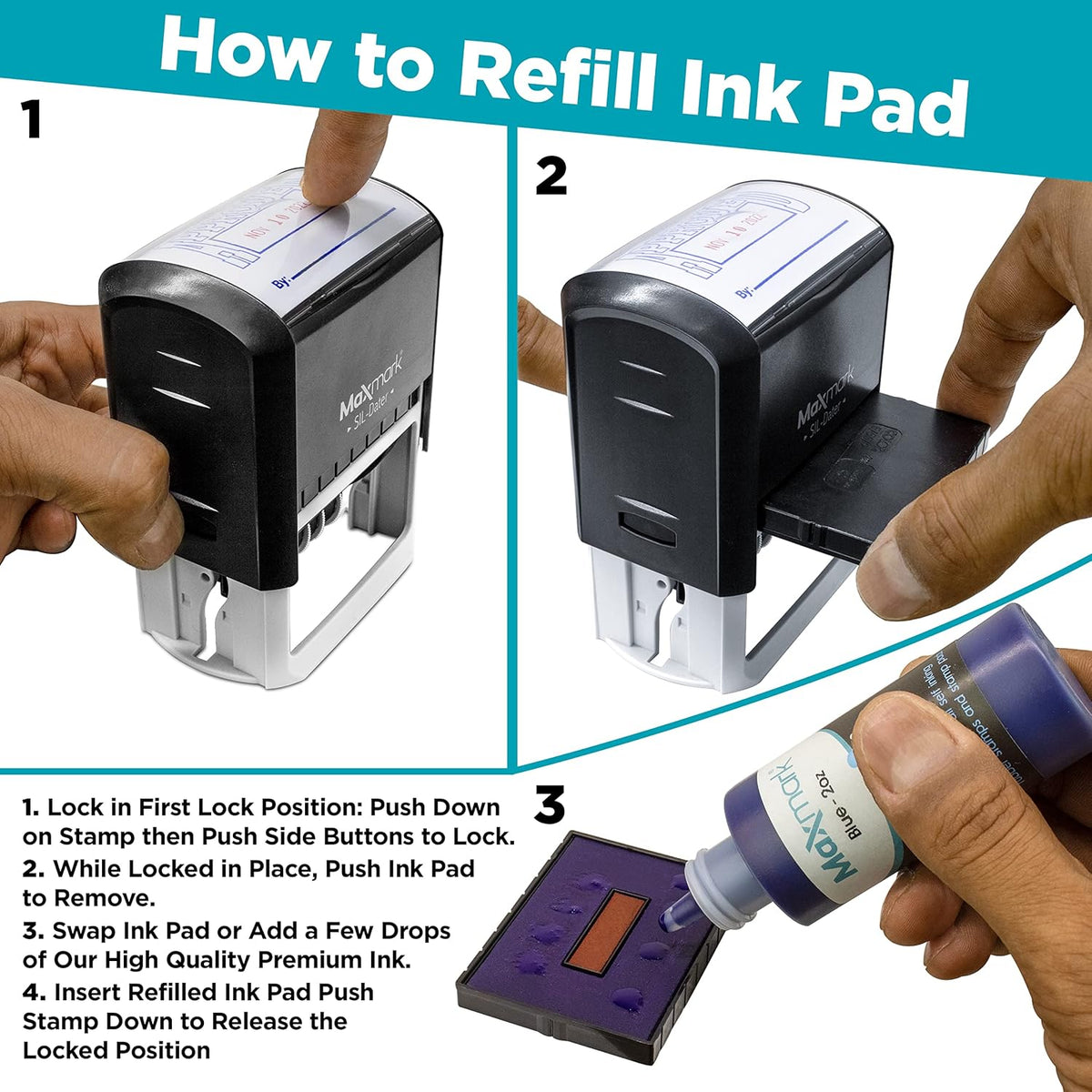MaxMark large size office stamp packaging and body