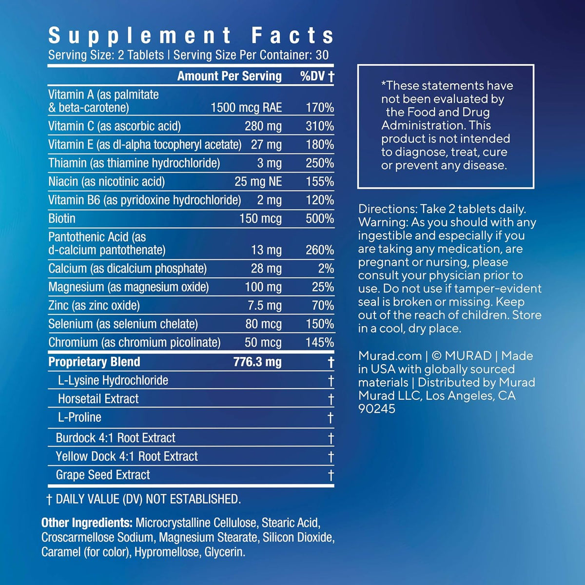 Murad Pure Skin Acne Supplements back of bottle directions
