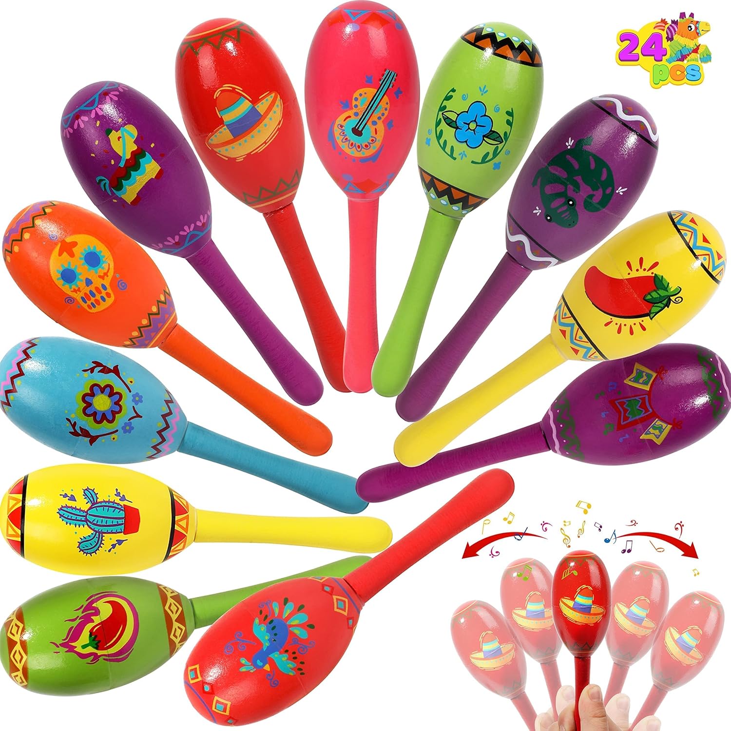 Joyin 24 piece mini wooden maracas set front view