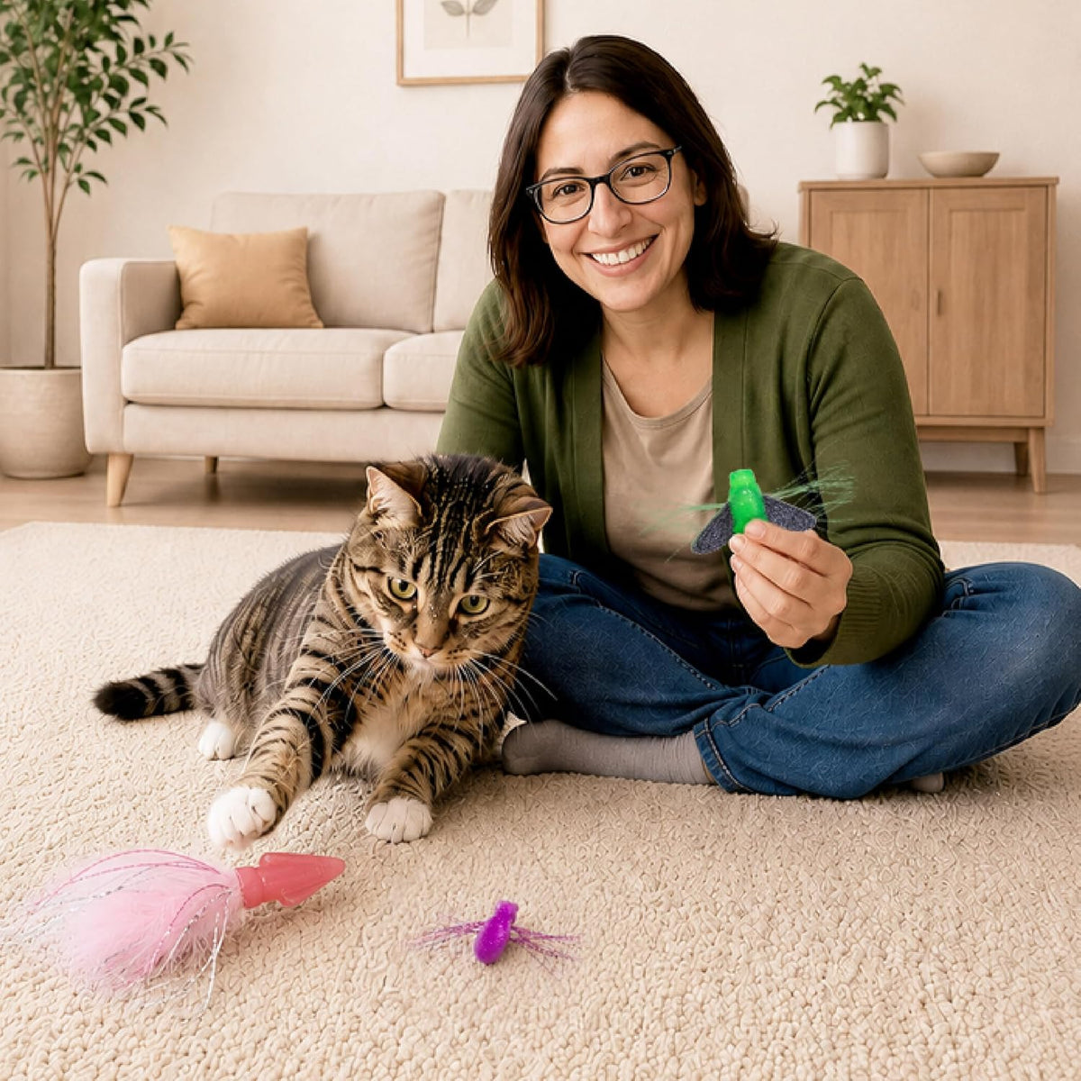 Cat playing with Catstages squishy prey toys