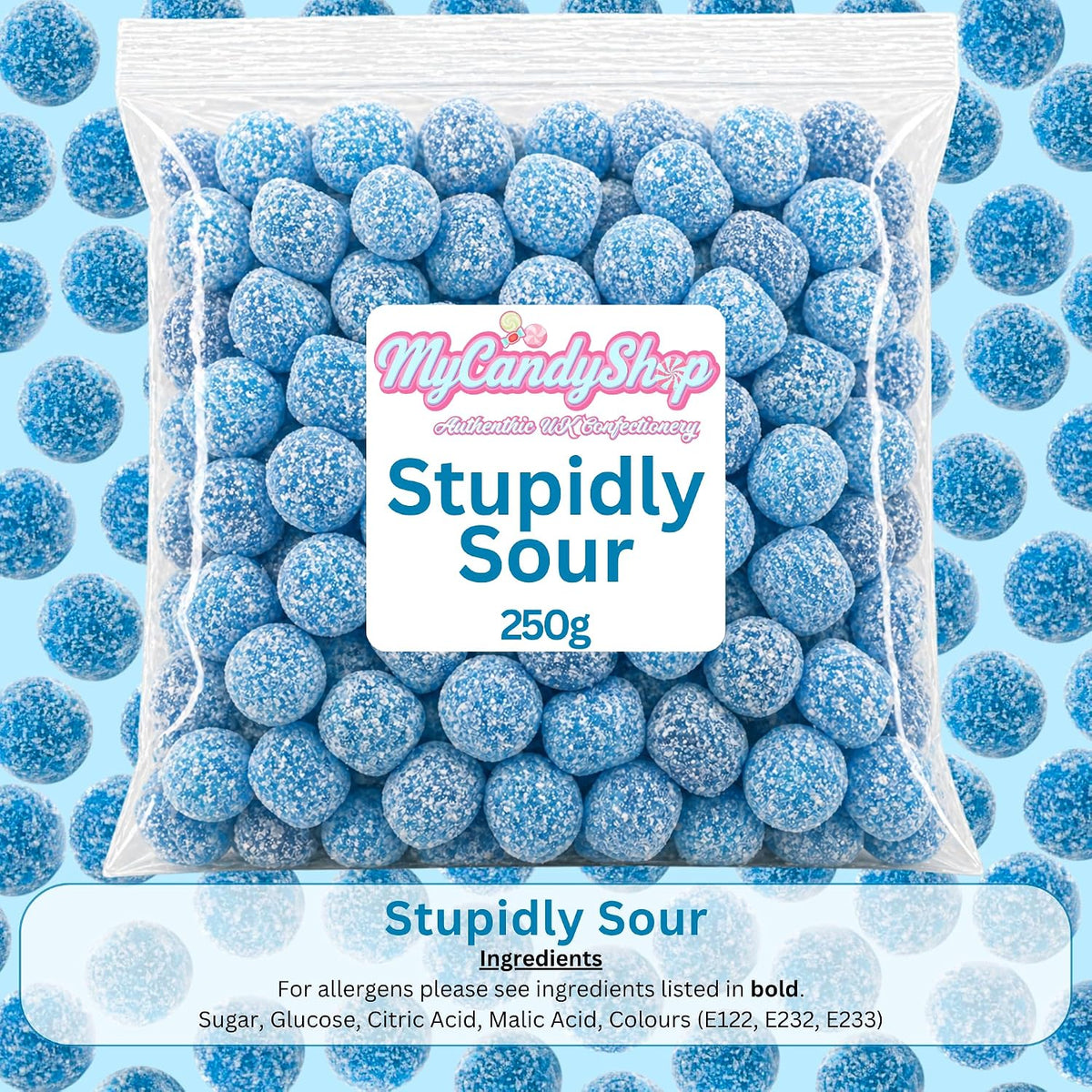 Authentic MyCandyShop raspberry sour sweets label