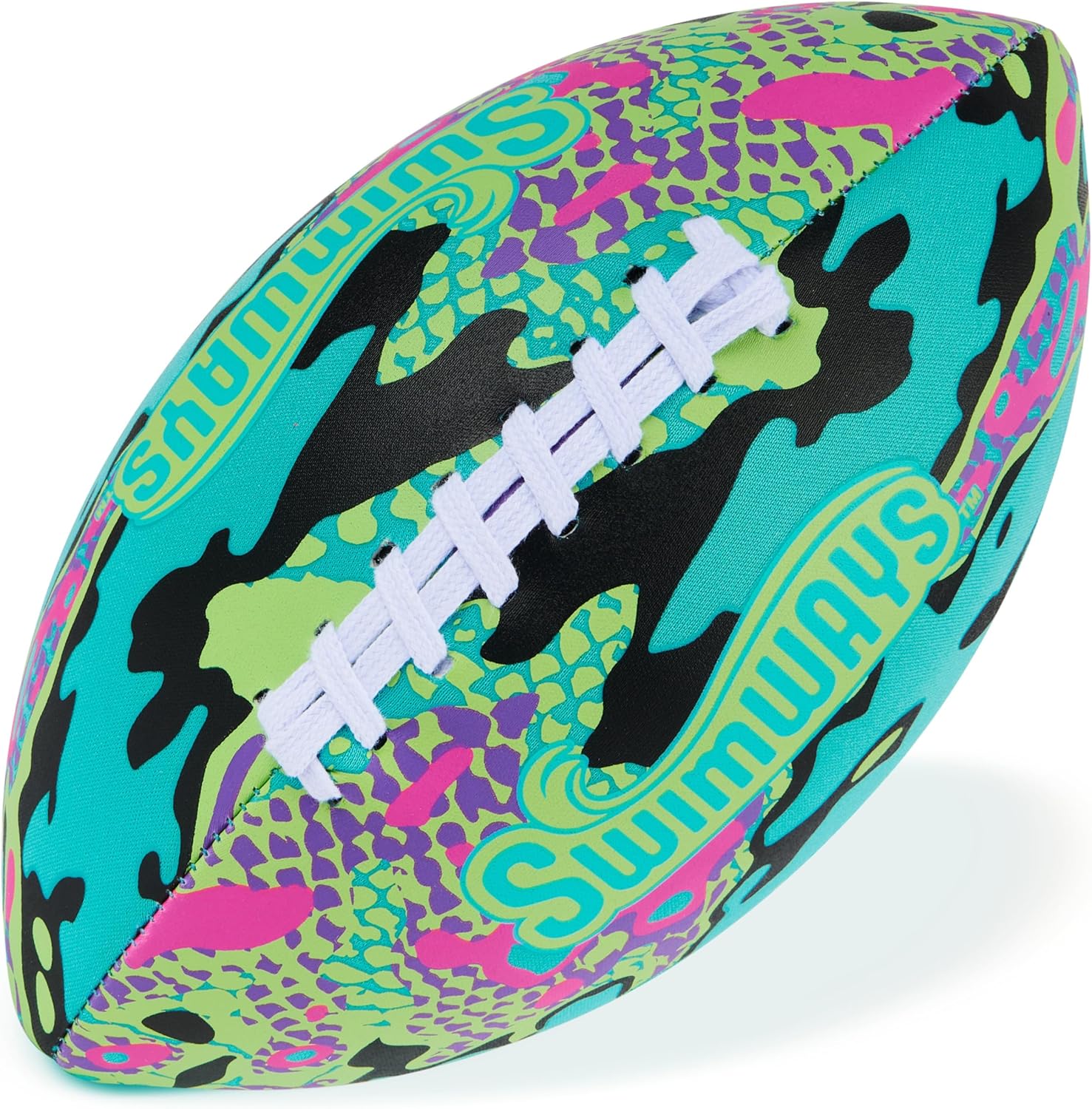 SwimWays Hydro Waterproof Football front view green camo pattern swimming pool toy.