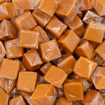 ILIKE! Caramel Candy front view showcasing the two pound bulk bag packaging containing vanilla squares.