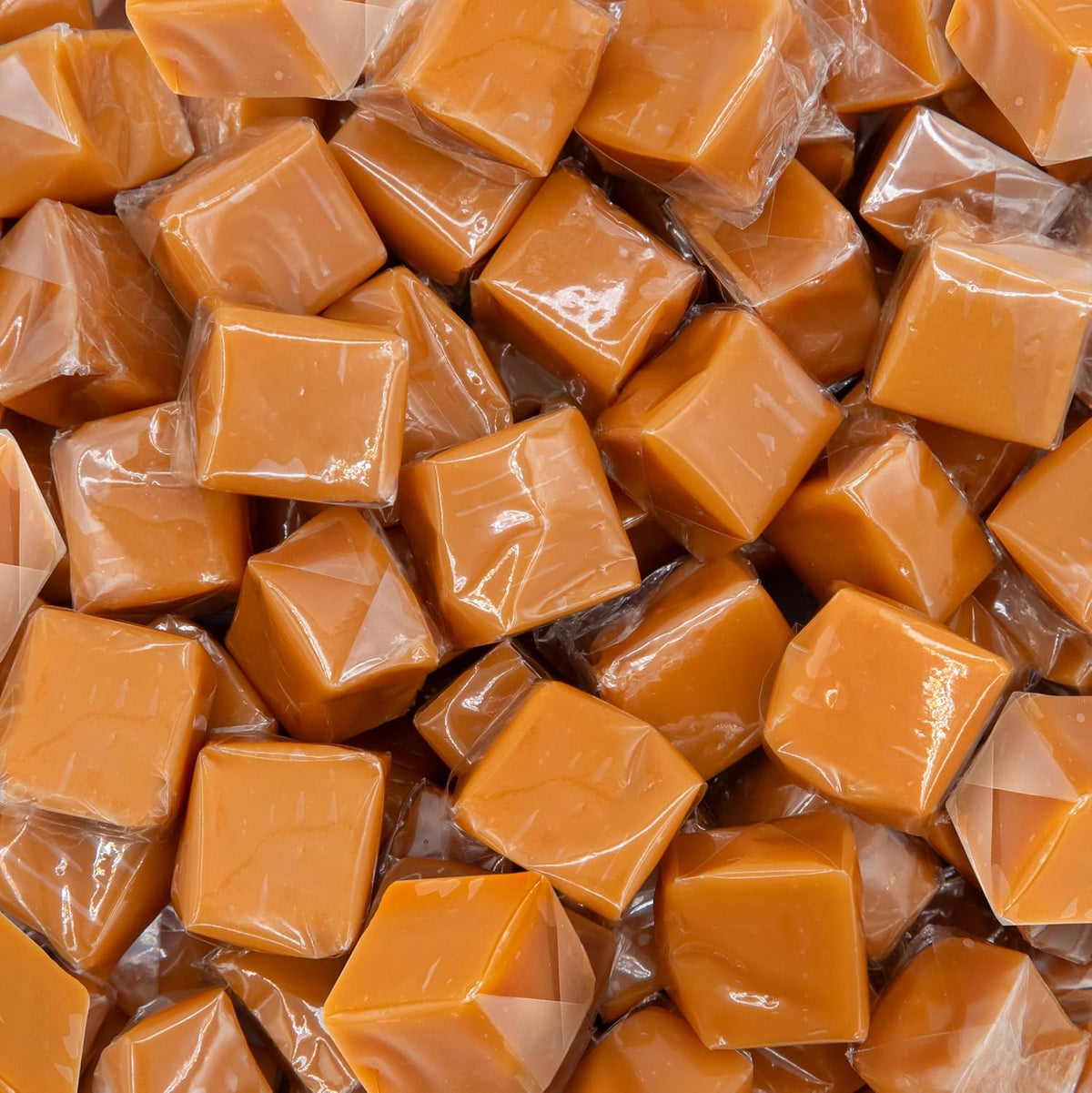 ILIKE! Caramel Candy front view showcasing the two pound bulk bag packaging containing vanilla squares.