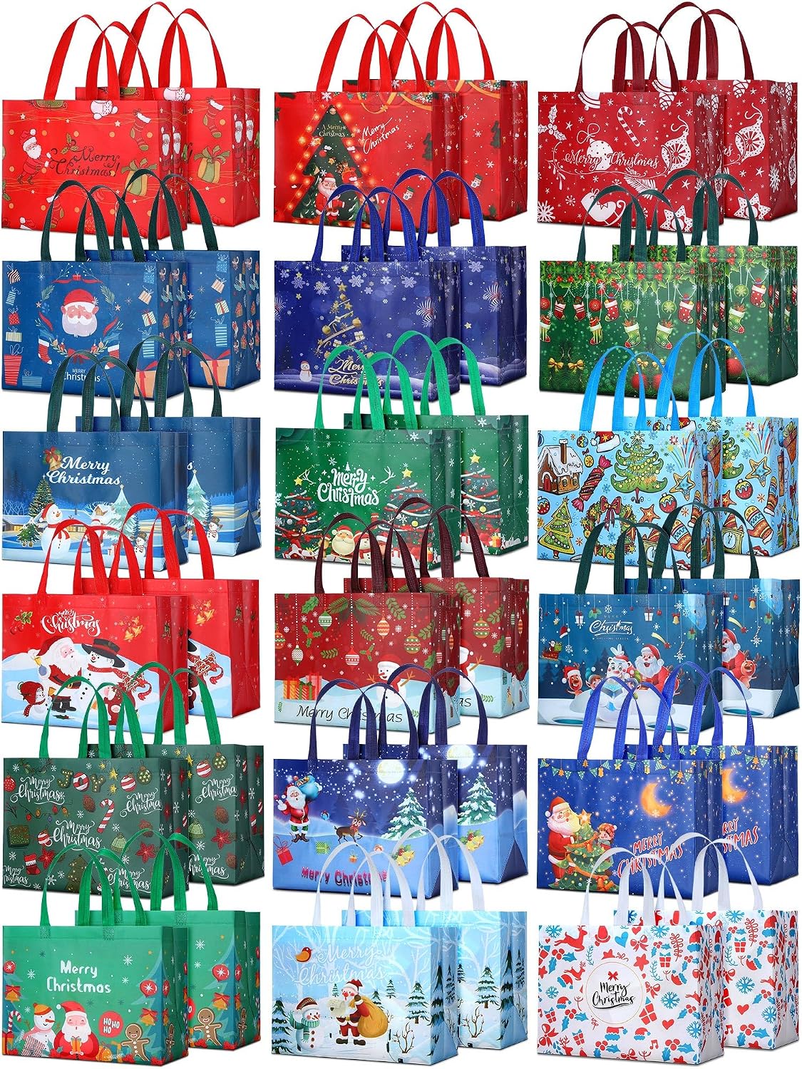 Macarrie Christmas gift bag front view showing festive holiday patterns