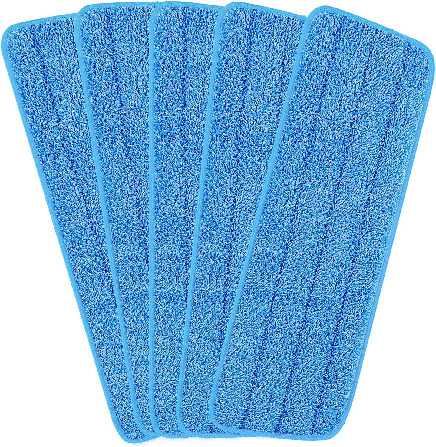 H-Gamely microfiber spray mop replacement heads five pack front view showing the thick blue textured cleaning surface.
