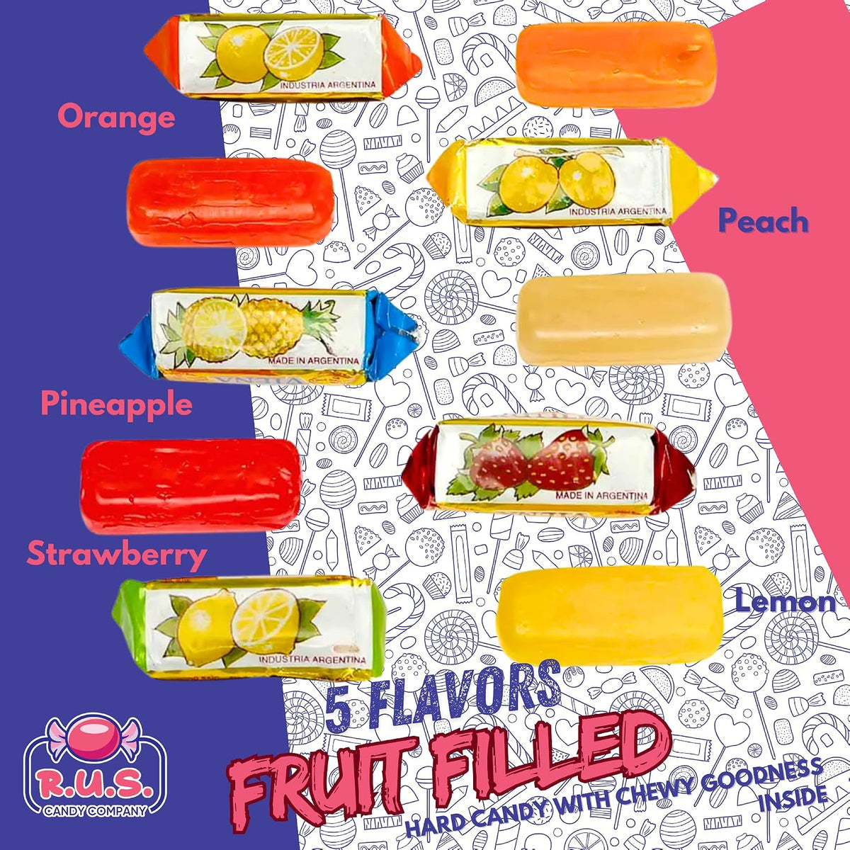 R.U.S. Candy classic USA imported fruit filled hard candy bag back view