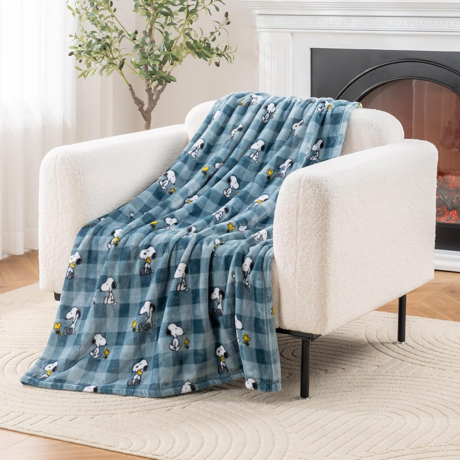 Berkshire Blanket Peanuts Snoopy navy tonal throw blanket front view