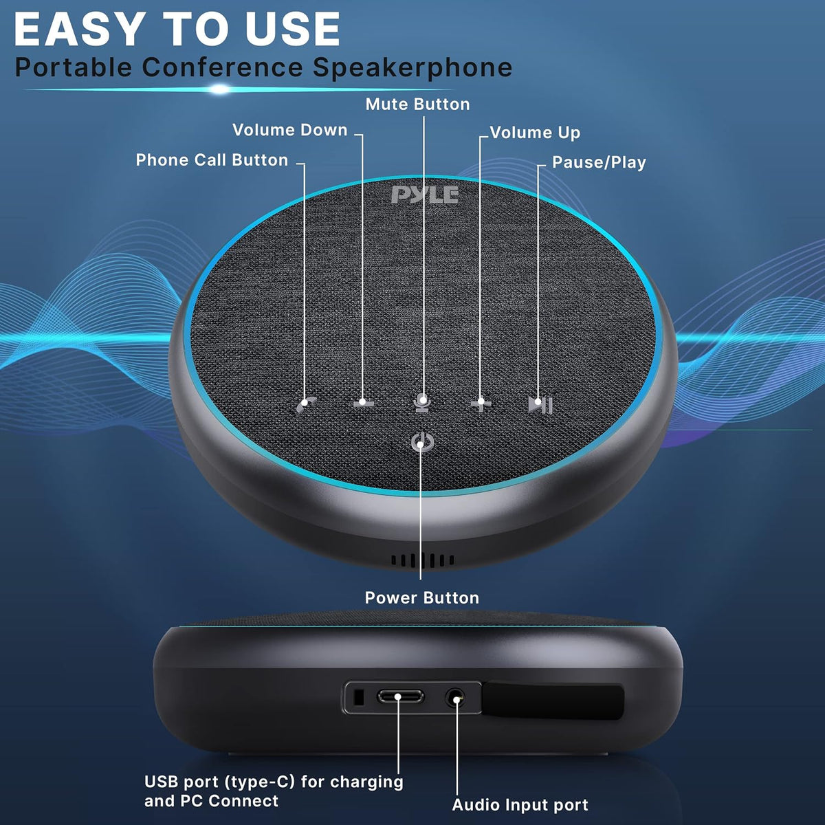 Pyle conference speakerphone top control panel and buttons