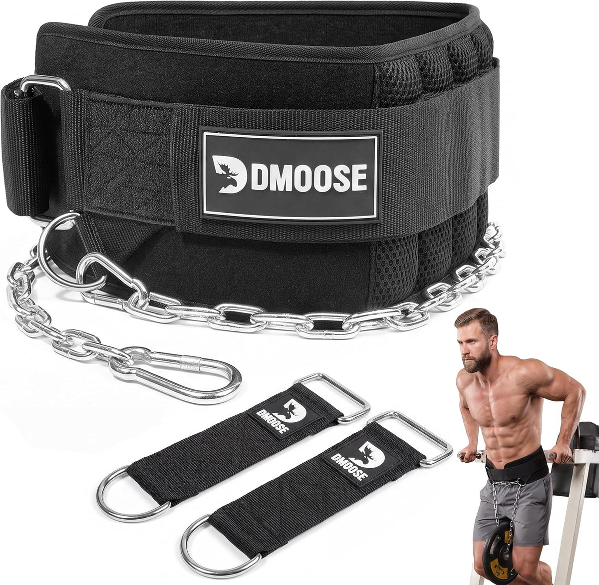 DMoose Fitness Dip Belt for Weight Lifting, Pullup, Squats & Dips - 36" Robust Steel Chain, Comfortable Neoprene Padding Supports 350lbs - Gym Weight Belt for Strength Training Workout & Weightlifting - Image 15