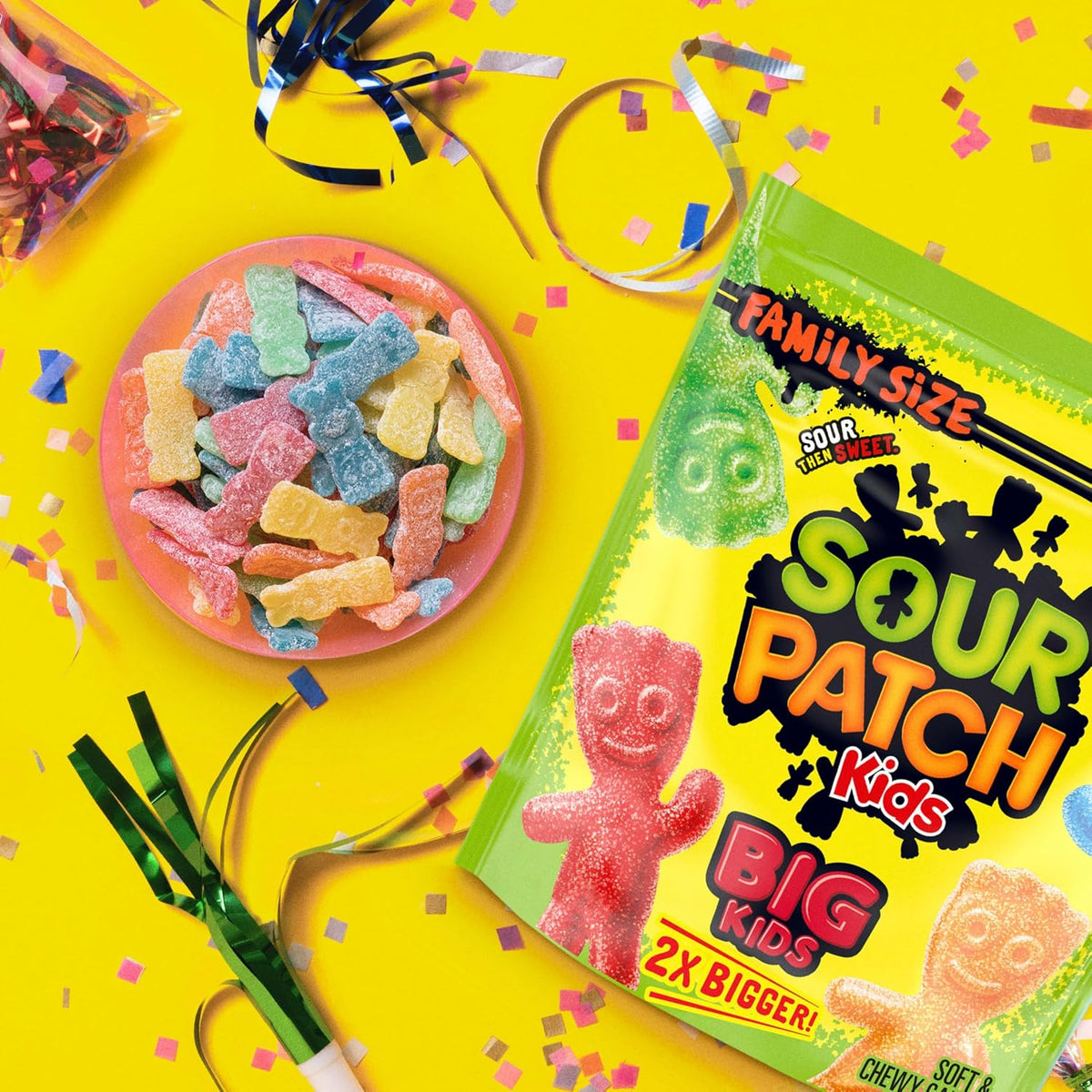 USA imported fat free sour gummy candies in large sharing size pack