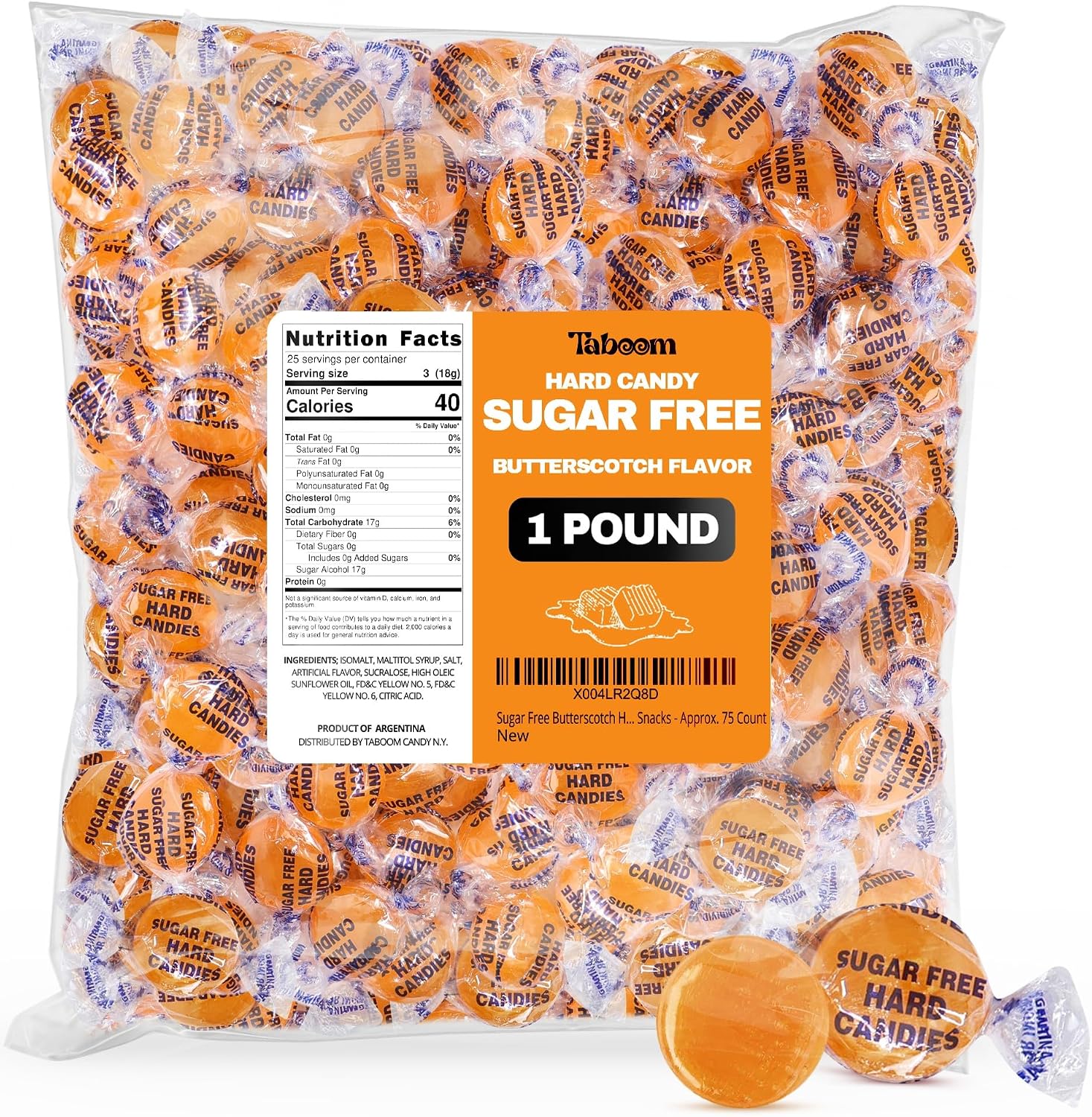 Taboom Candy sugar free butterscotch hard candy bulk bag front view