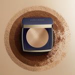 Estee Lauder Double Wear powder foundation showing velvet natural matte finish on skin swatches