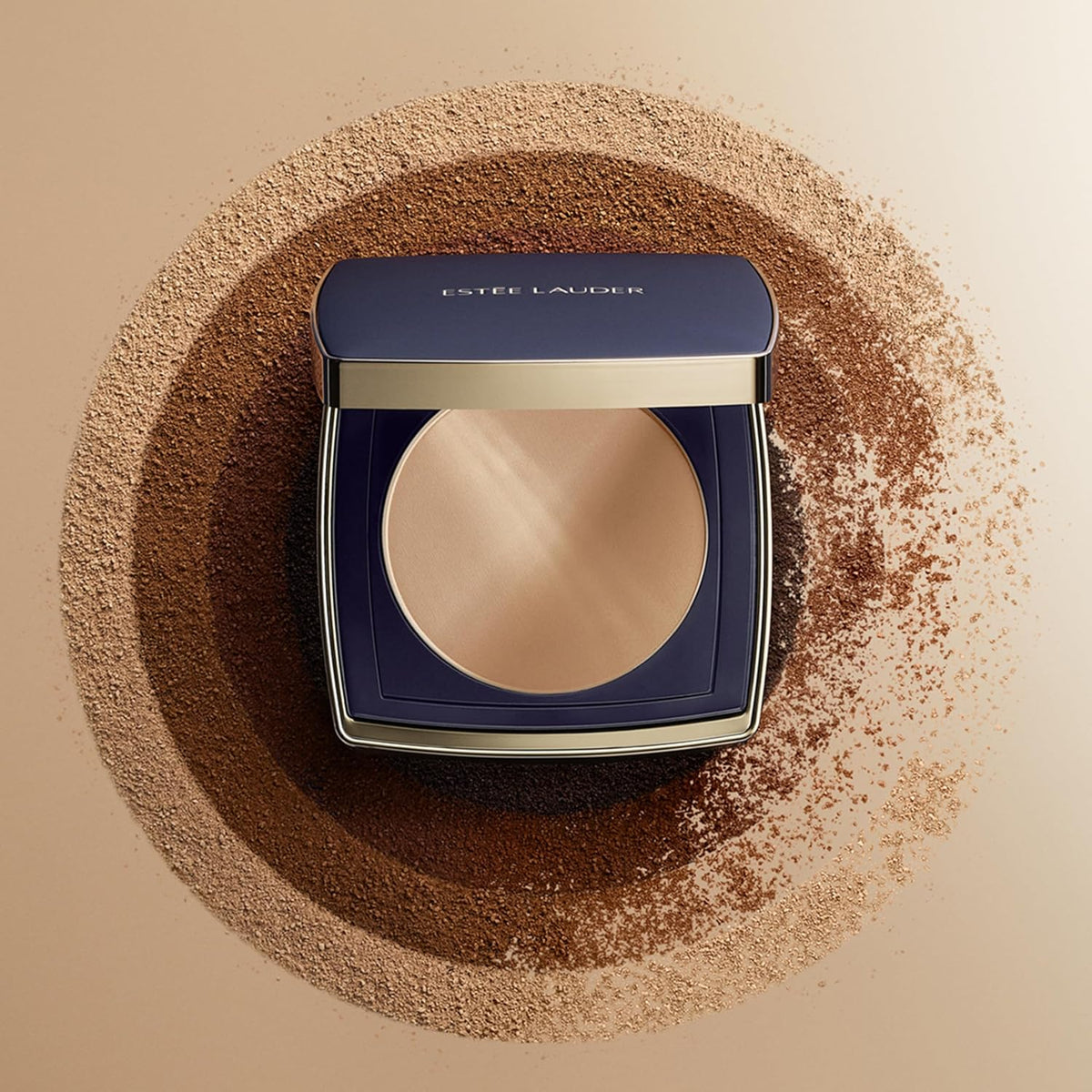 Estee Lauder Double Wear powder foundation showing velvet natural matte finish on skin swatches