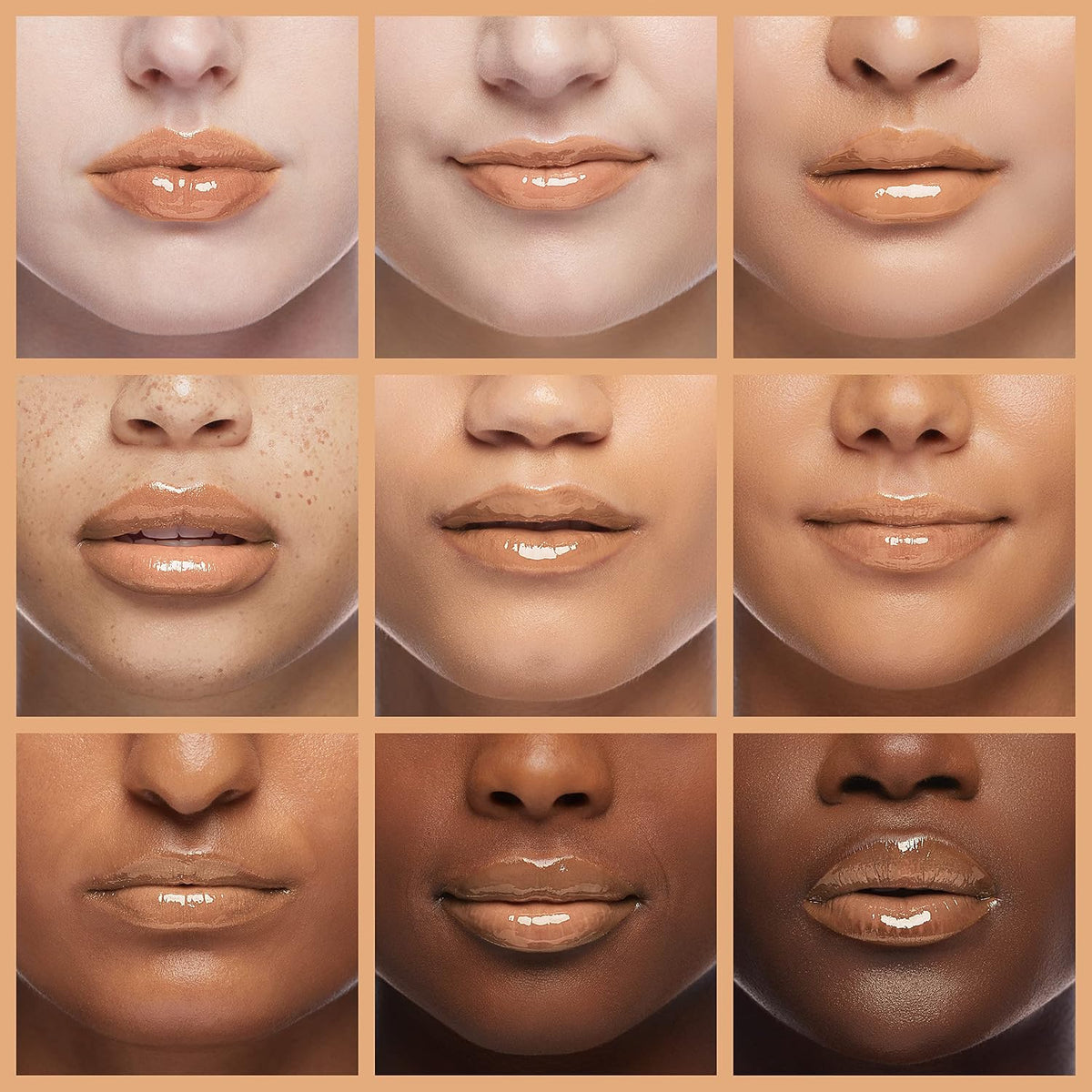 Milani high shine lip plumping gloss swatched on a neutral background