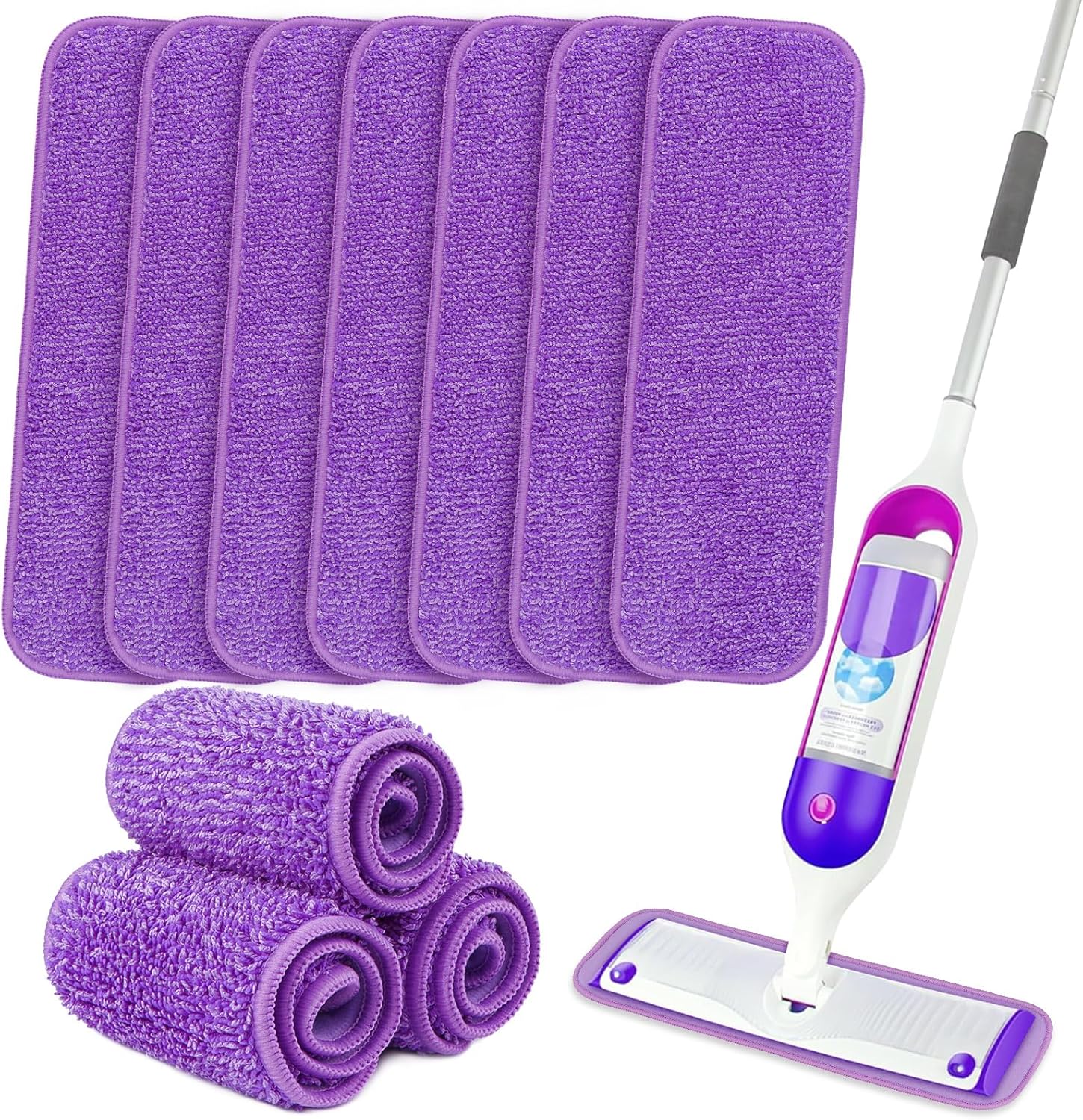 Orighty reusable microfiber mop pads front view showing purple looped fiber texture.