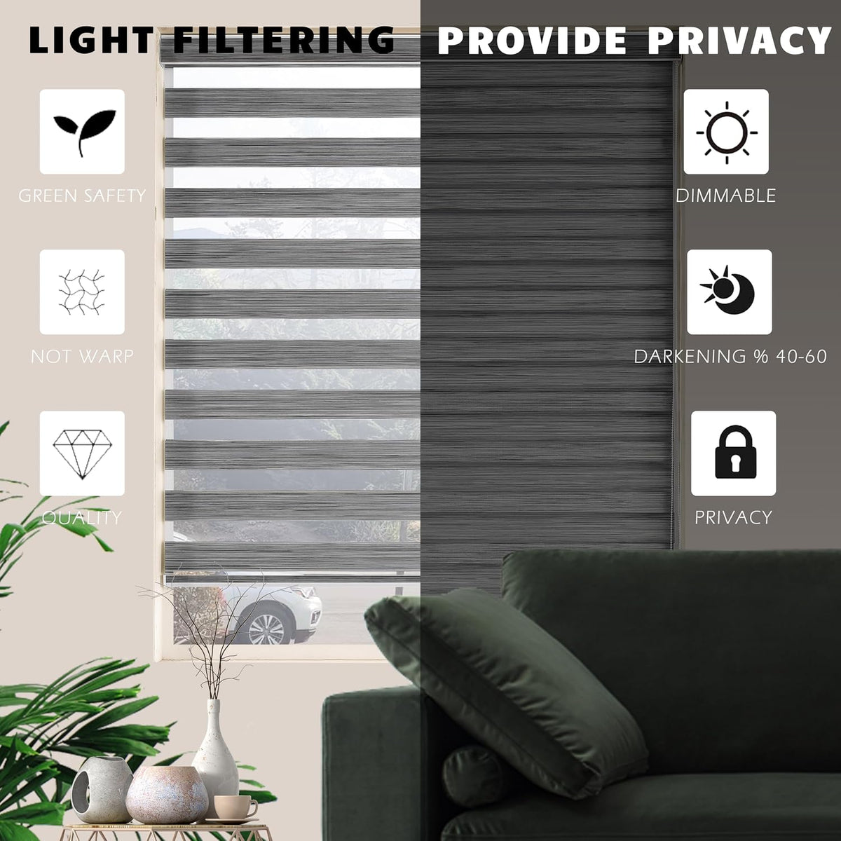 Jiangpin Textile grey window blinds installed in living room
