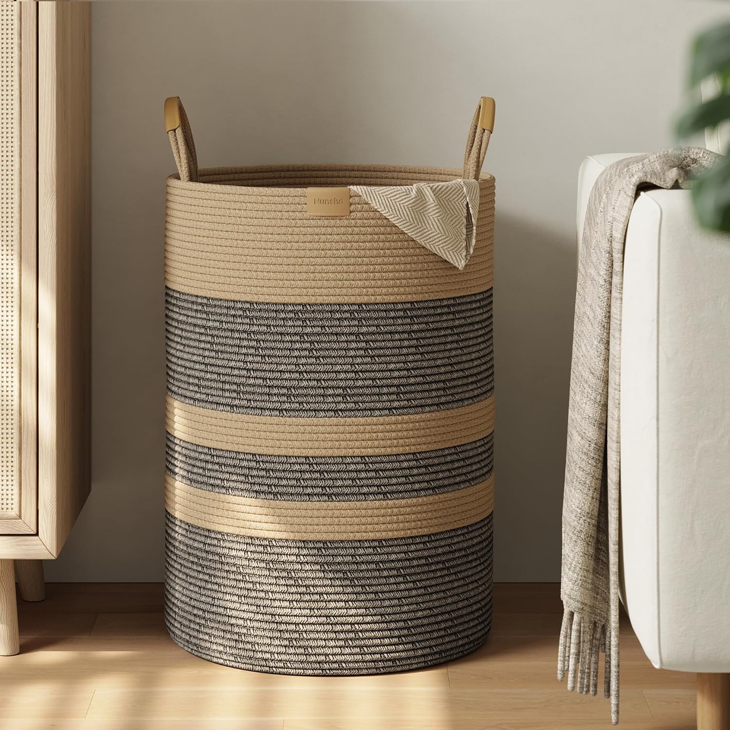 Nunsino 95L striped cotton laundry hamper front view