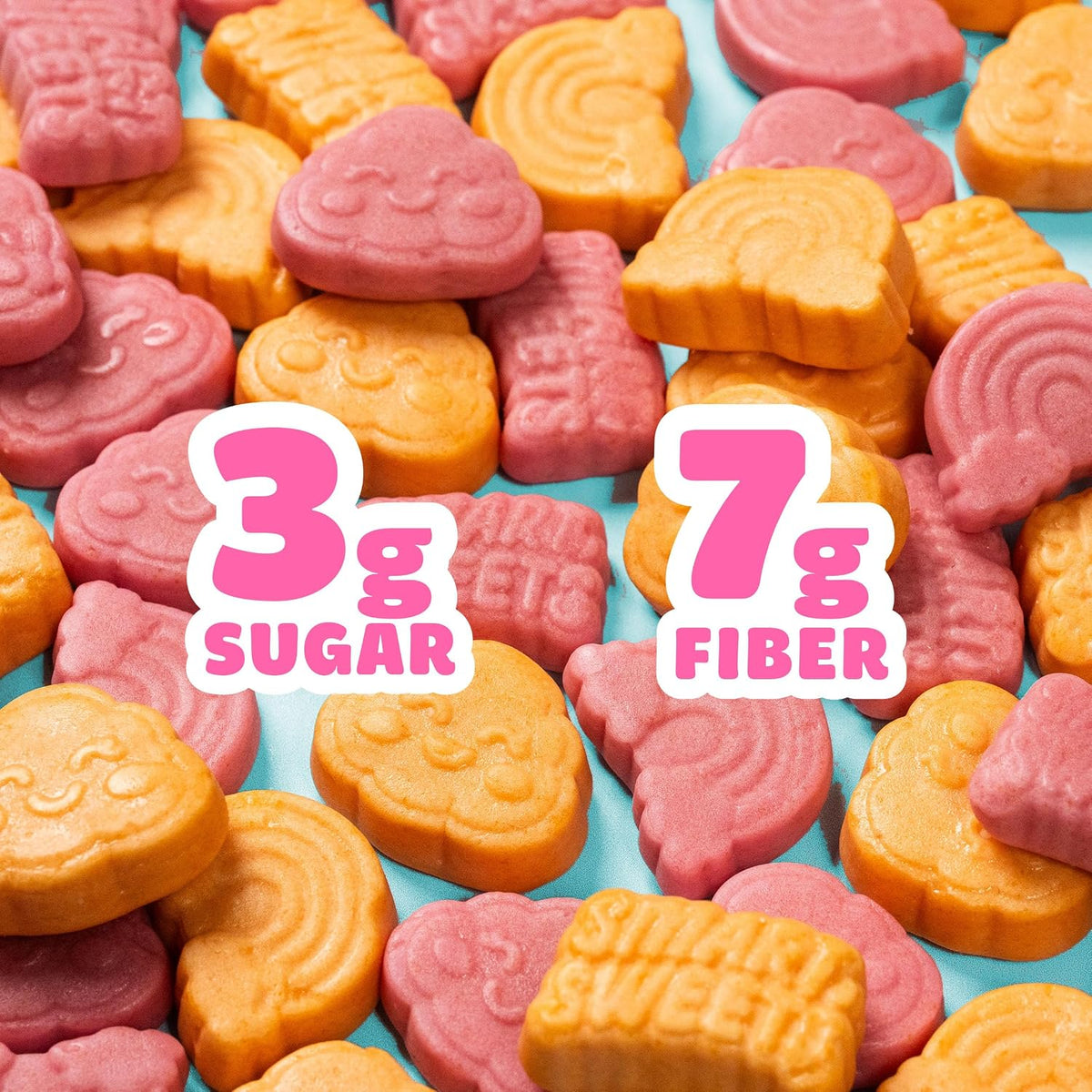 SmartSweets low calorie candy displaying natural fruit and vegetable juice coloring.