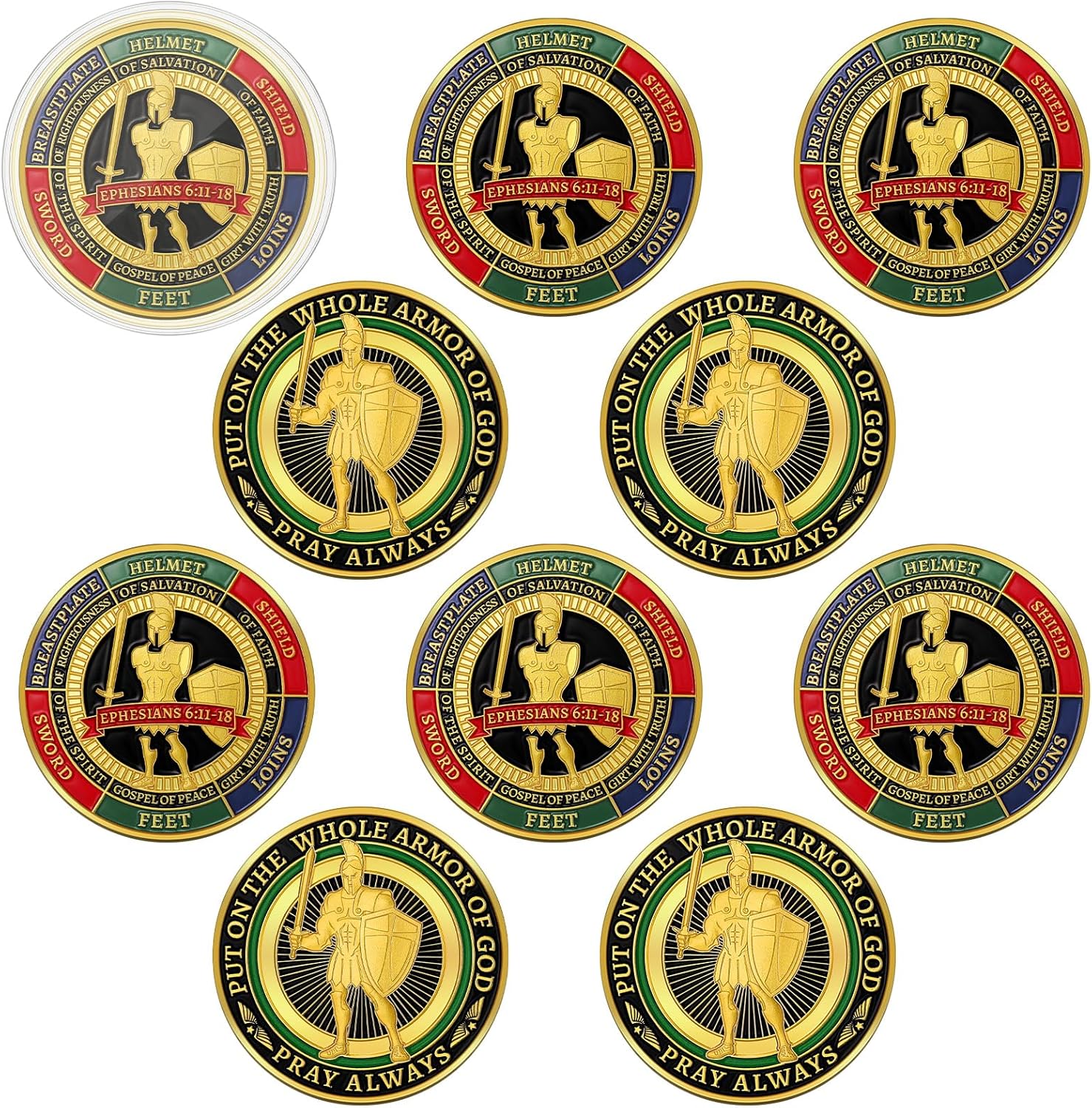 Nosiny Armor of God prayer coins 10 pieces pack front view