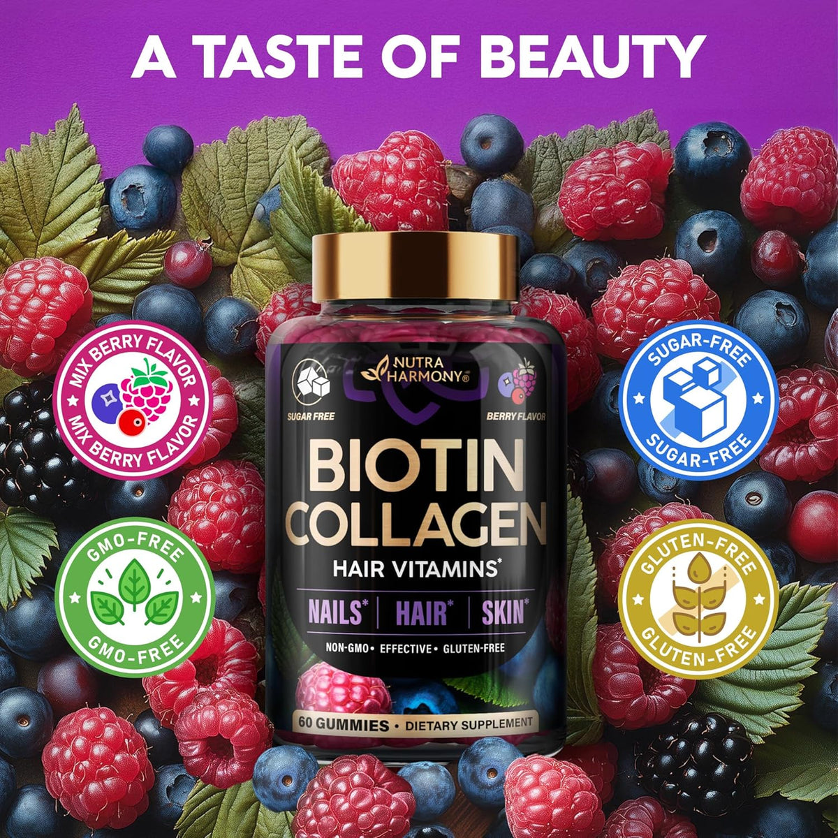 NutraHarmony Biotin Gummies twin pack container arrangement.