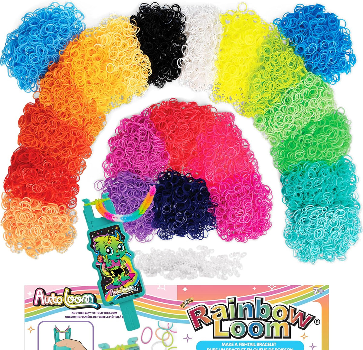 Rainbow Loom AutoLoom Refill Mega Pack front view showcasing the neon rubber bands kit.