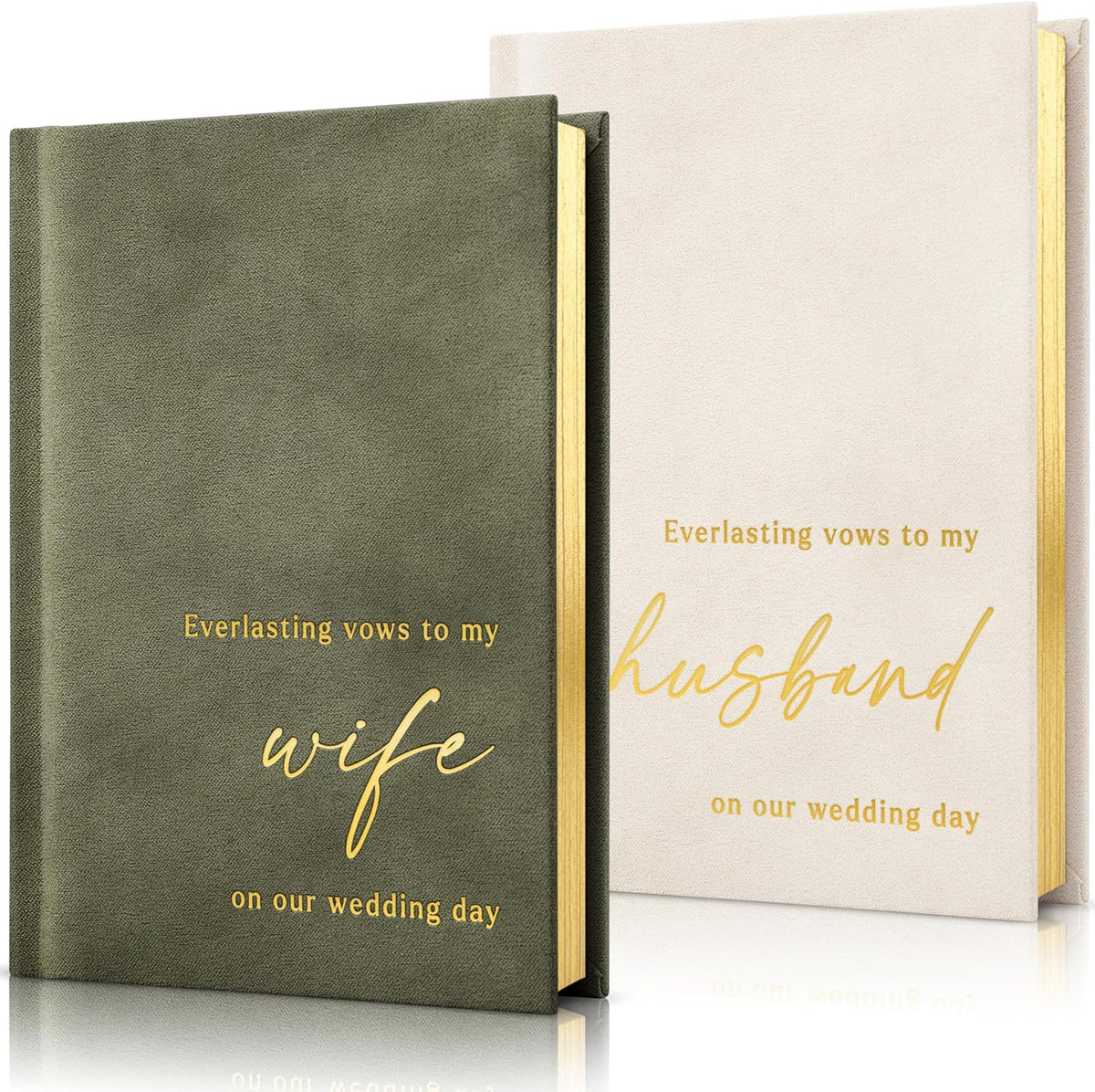Zicoto velvet wedding vow books set with gold foil lettering