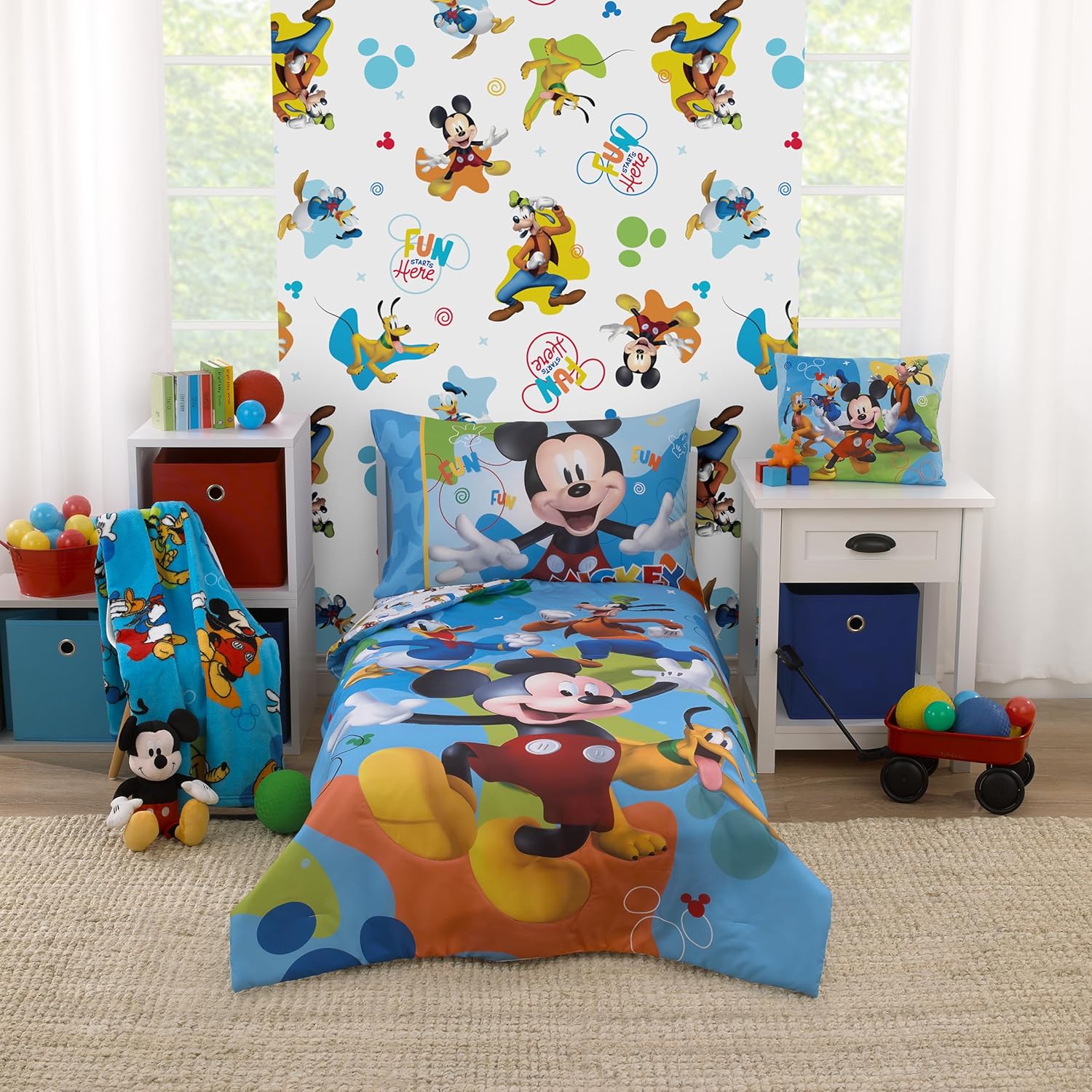 NoJo Disney Mickey Mouse 4 Piece Toddler Bed Set front view showing comforter and pillowcase