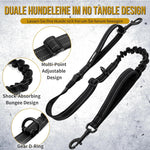 Side perspective of the black medium size OneTigris double dog lead showing full product length extension.
