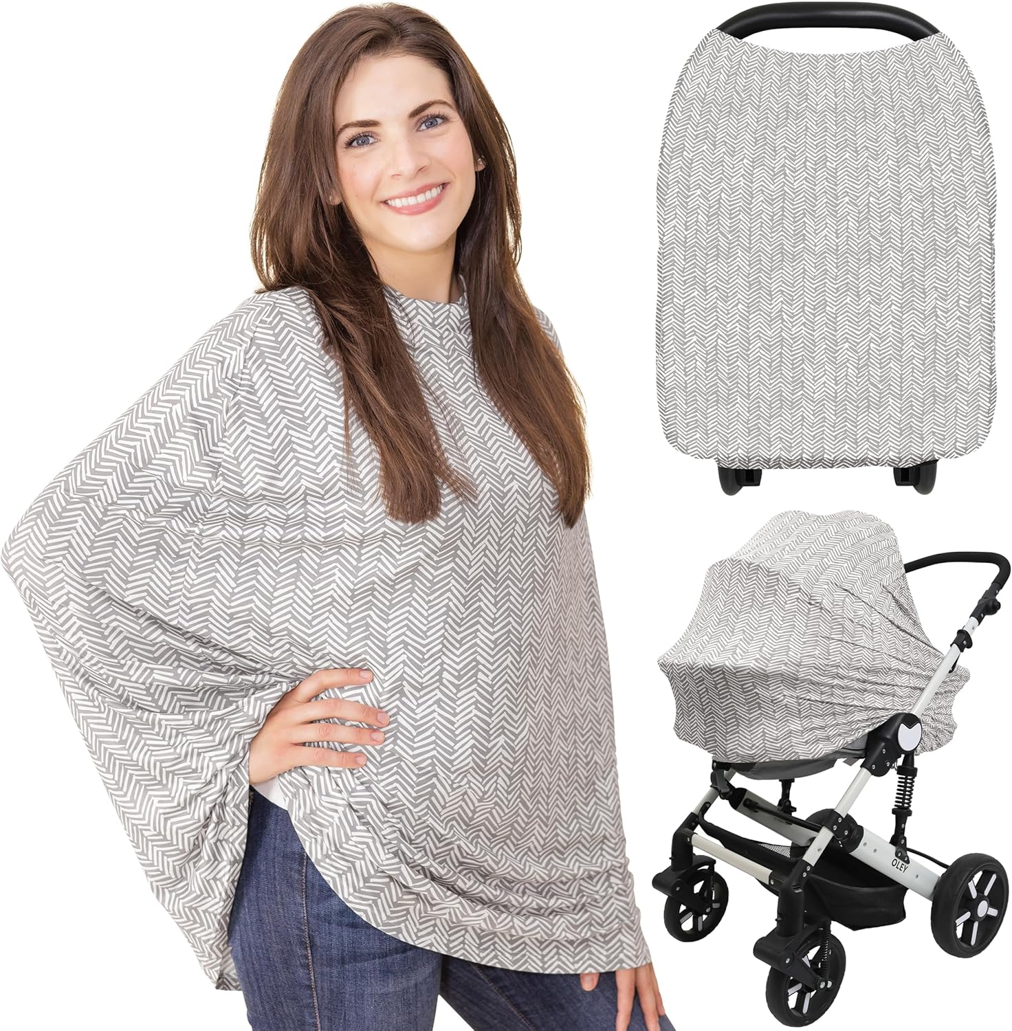KeaBabies Nursing Cover, Breastfeeding Cover for Women - Baby Car Seat Canopy Girl, Boy, Multi-Use Baby Carseat Canopy, Breastfeeding Essentials for Nursing, Breathable,Lightweight & Soft(Herringbone) - Image 1