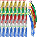 Leyndo 24 pieces colorful streamer balls front view showing assorted rubber comet bouncy balls with metallic foil tails.