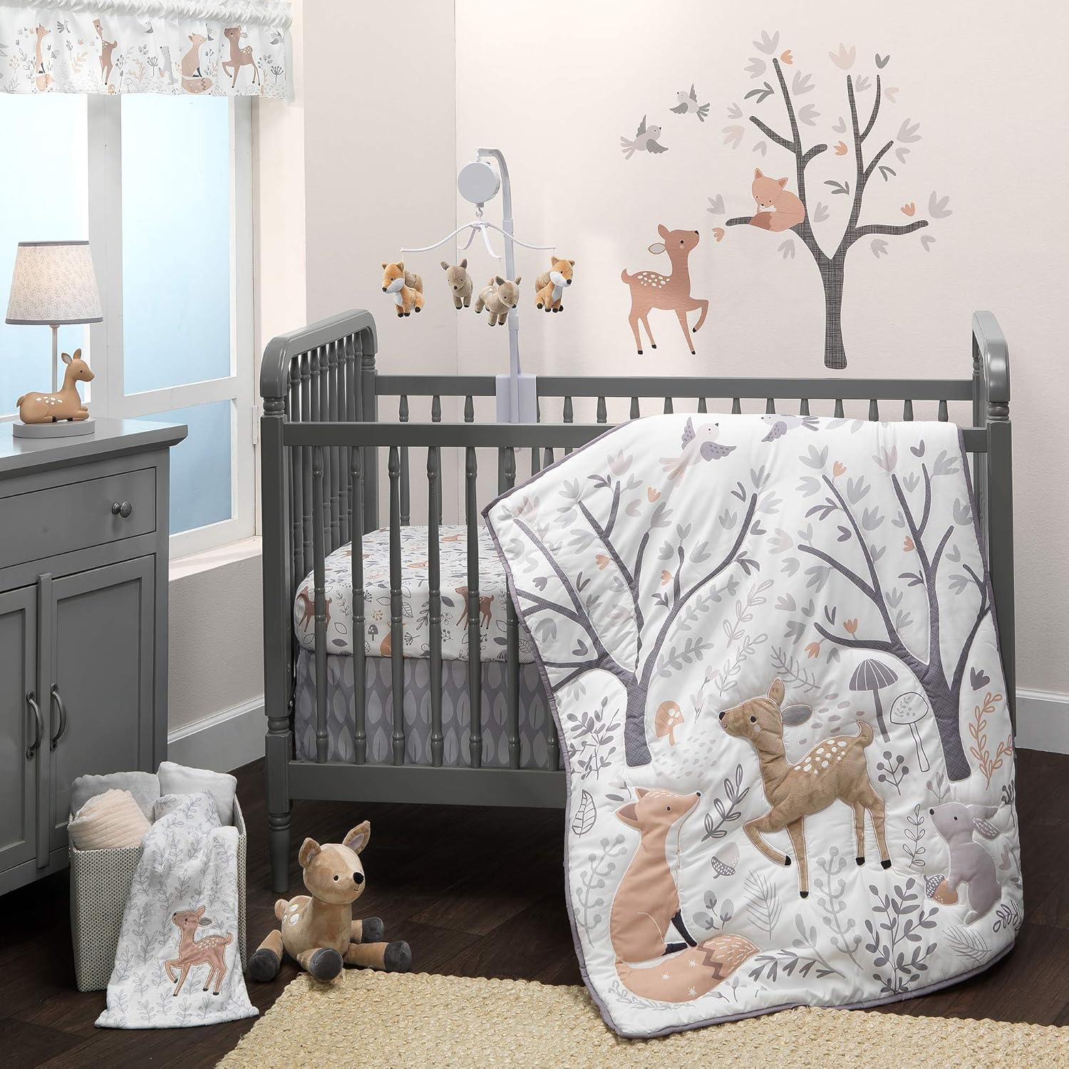 Bedtime Originals Deer Park Three Piece Crib Bedding Set front view featuring woodland animals quilt.