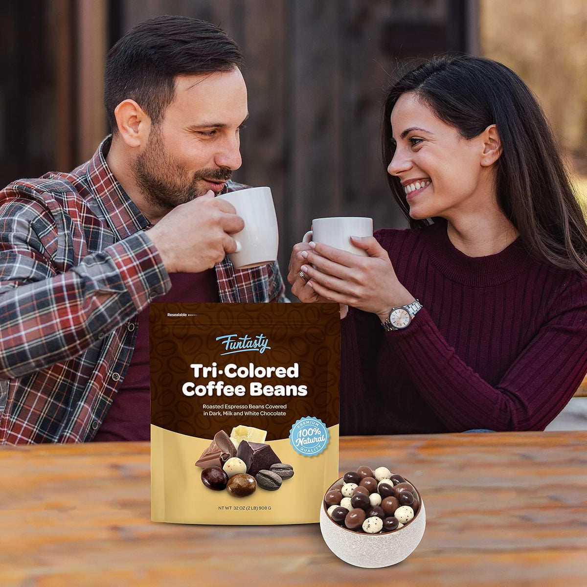 Gourmet tri-colored chocolate espresso candy used as a decorative topping on vanilla ice cream.