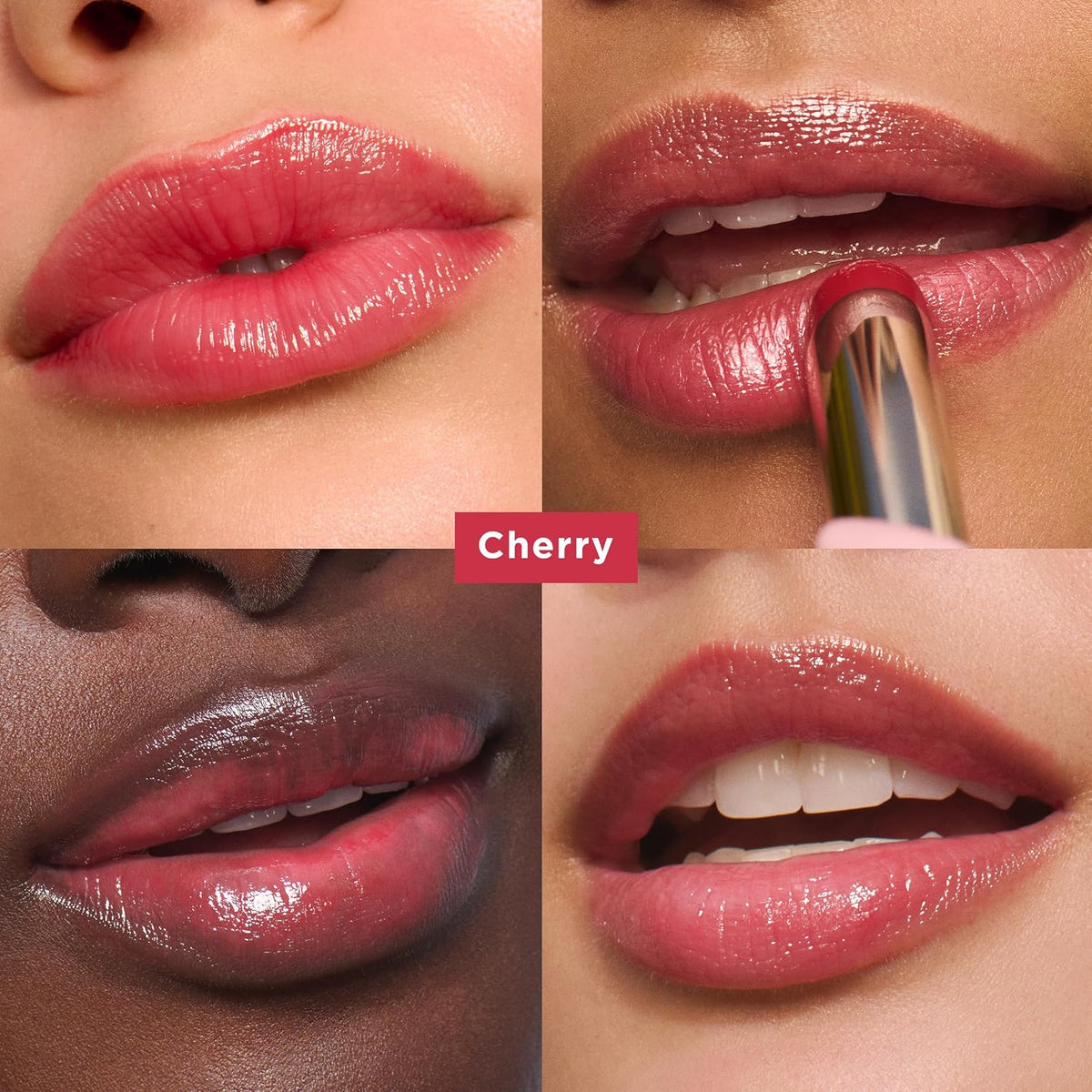 Clarins hydrating lip balm swatch demonstrating the sheer glossy shine and natural tint.
