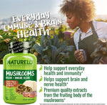 NATURELO 90 count mushroom capsules dietary facts