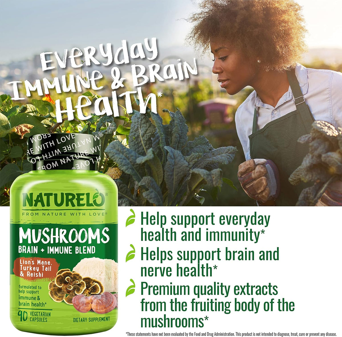 NATURELO 90 count mushroom capsules dietary facts