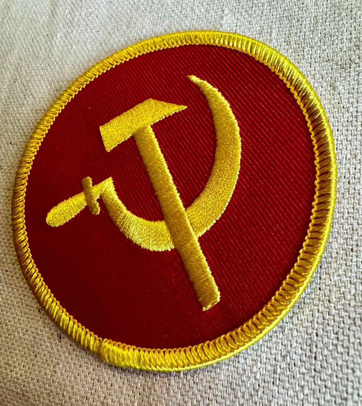 Stylized view of communist novelty patch on jacket
