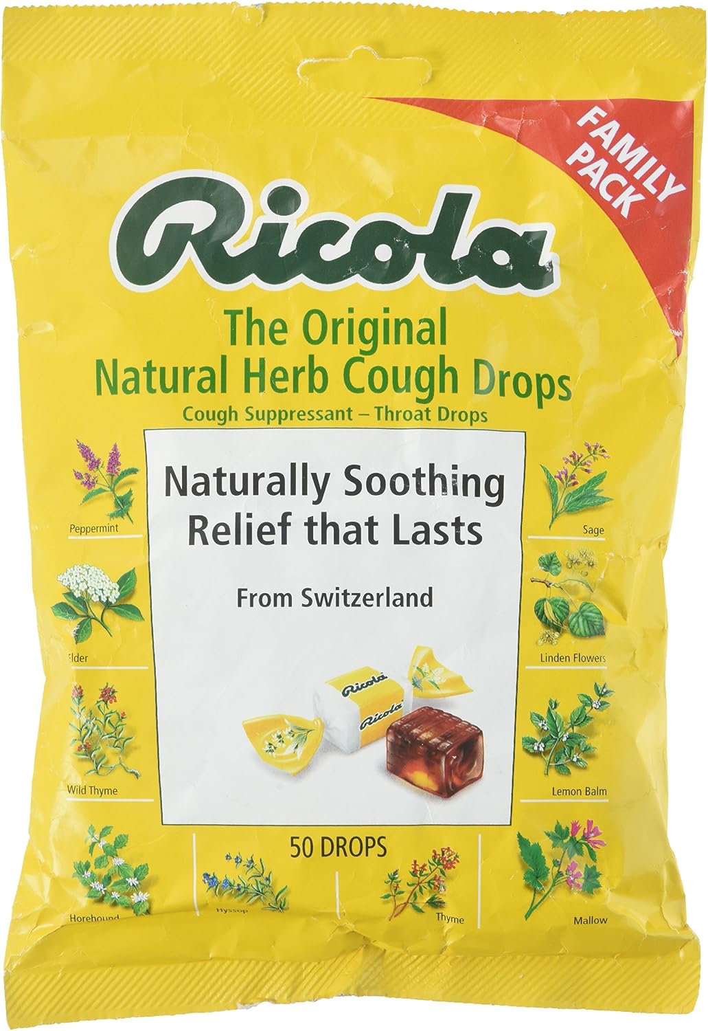 Ricola original cough drops 50 drops front view packaging